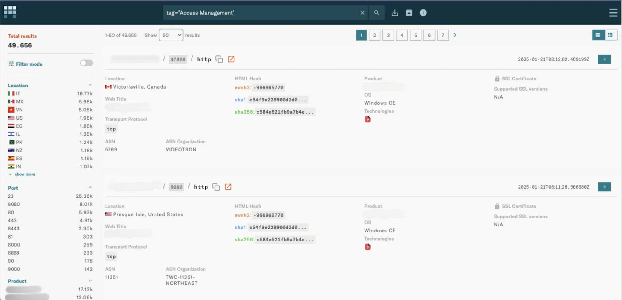 Figure 4: Modat Magnify search results for AMS as of Jan 21st, 2025